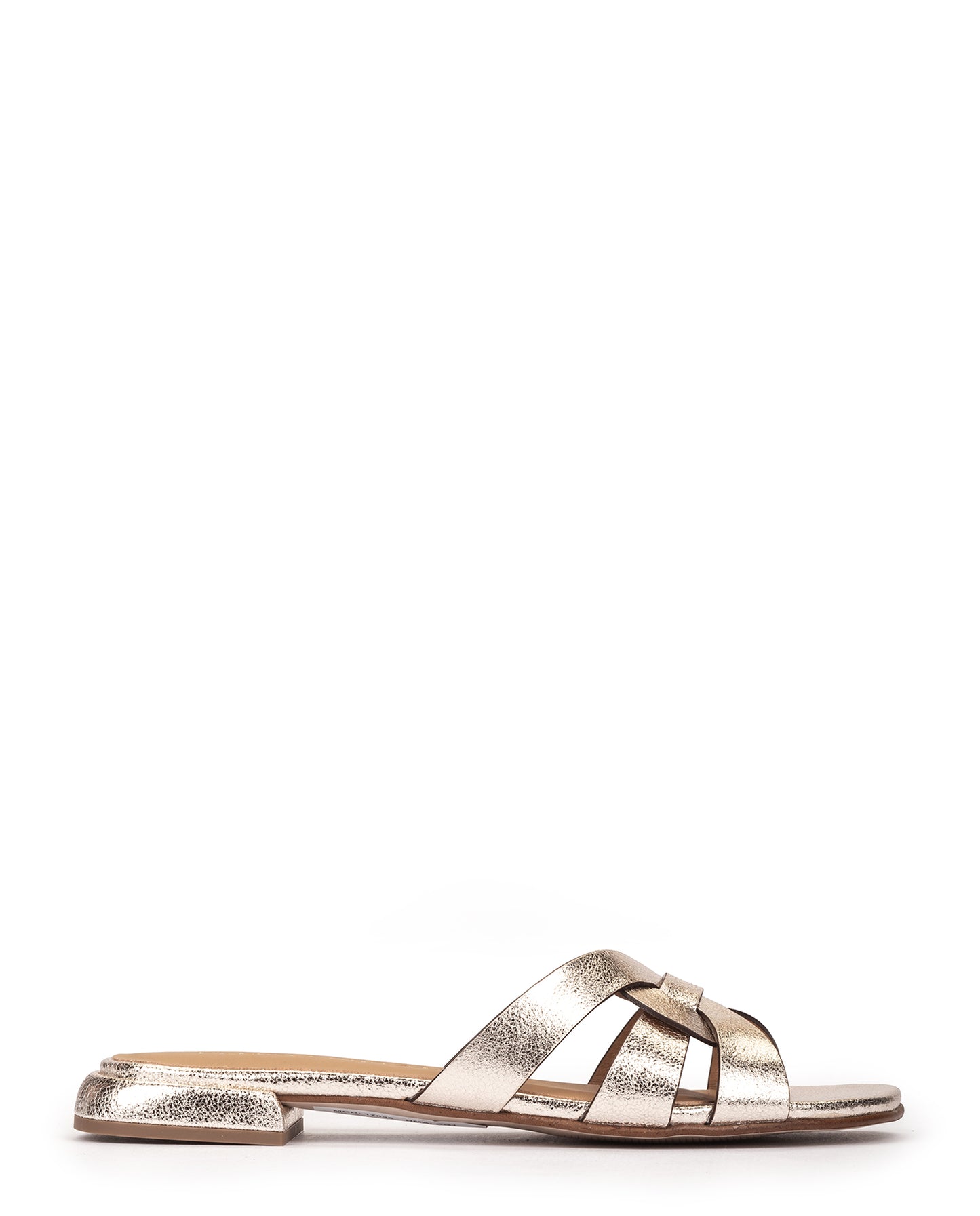 PM 17026 'YSL' metallic interwoven straps slider sandal