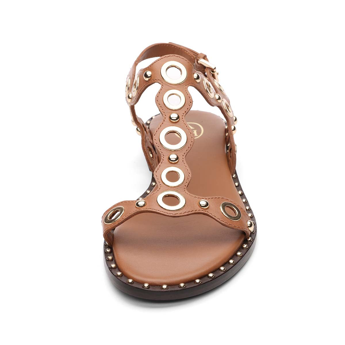 A Pop03 gold ring detail flat sandals