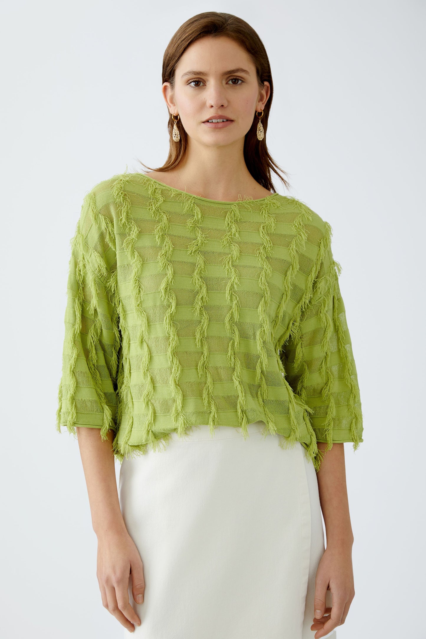 O 93318 Fringe knit 3/4 top