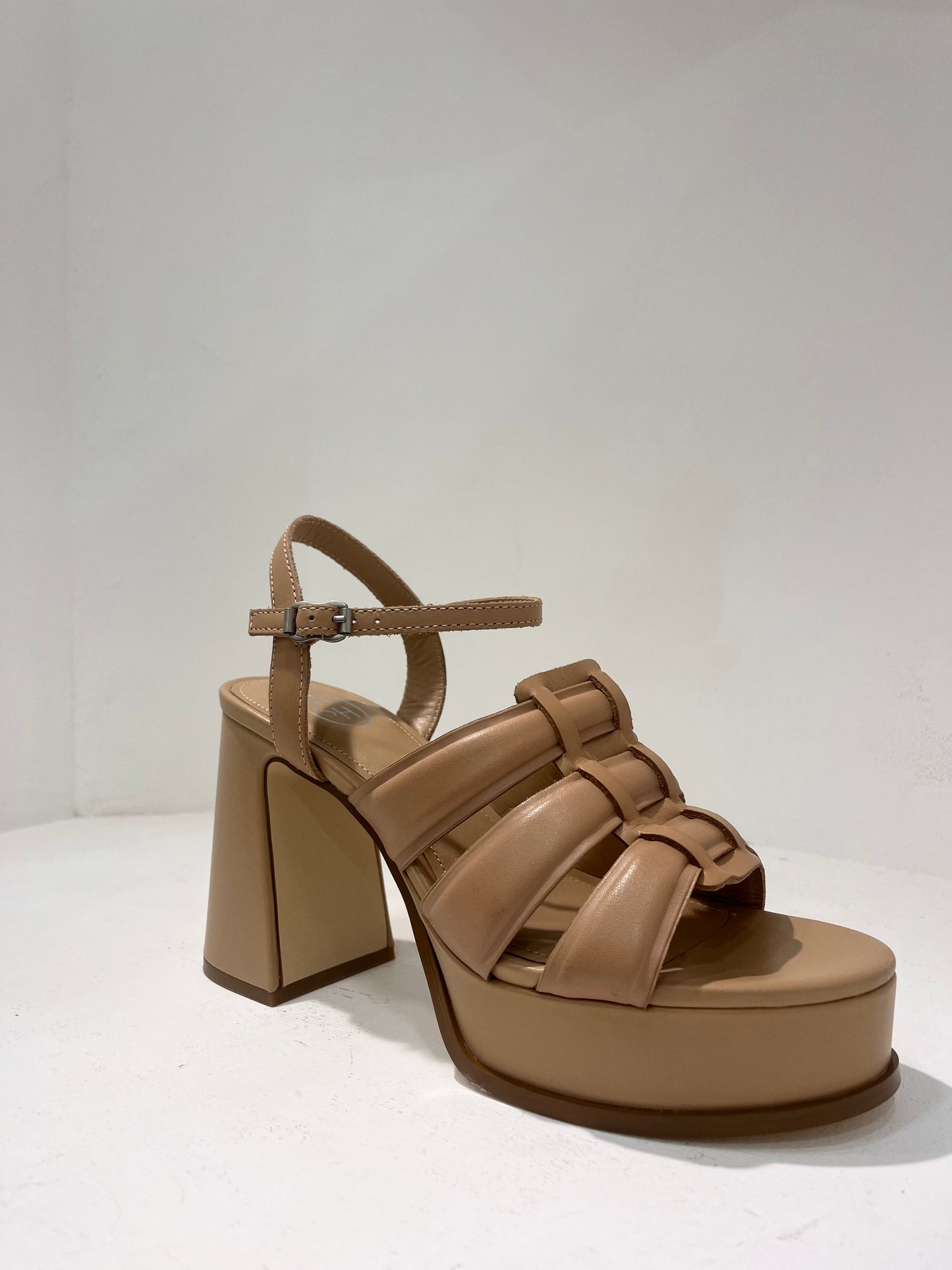 A Mina02 block high heel platform lea sandal