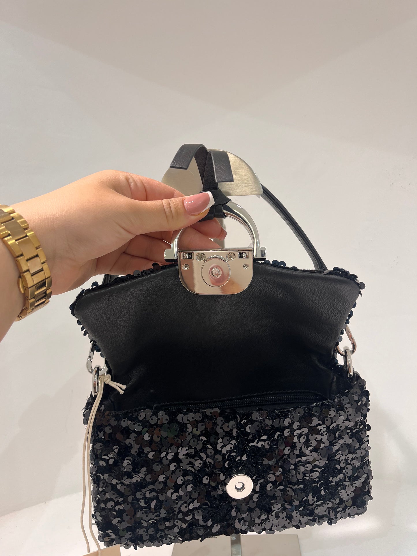 A 3167696 Sequin small structured bag silver hardware
