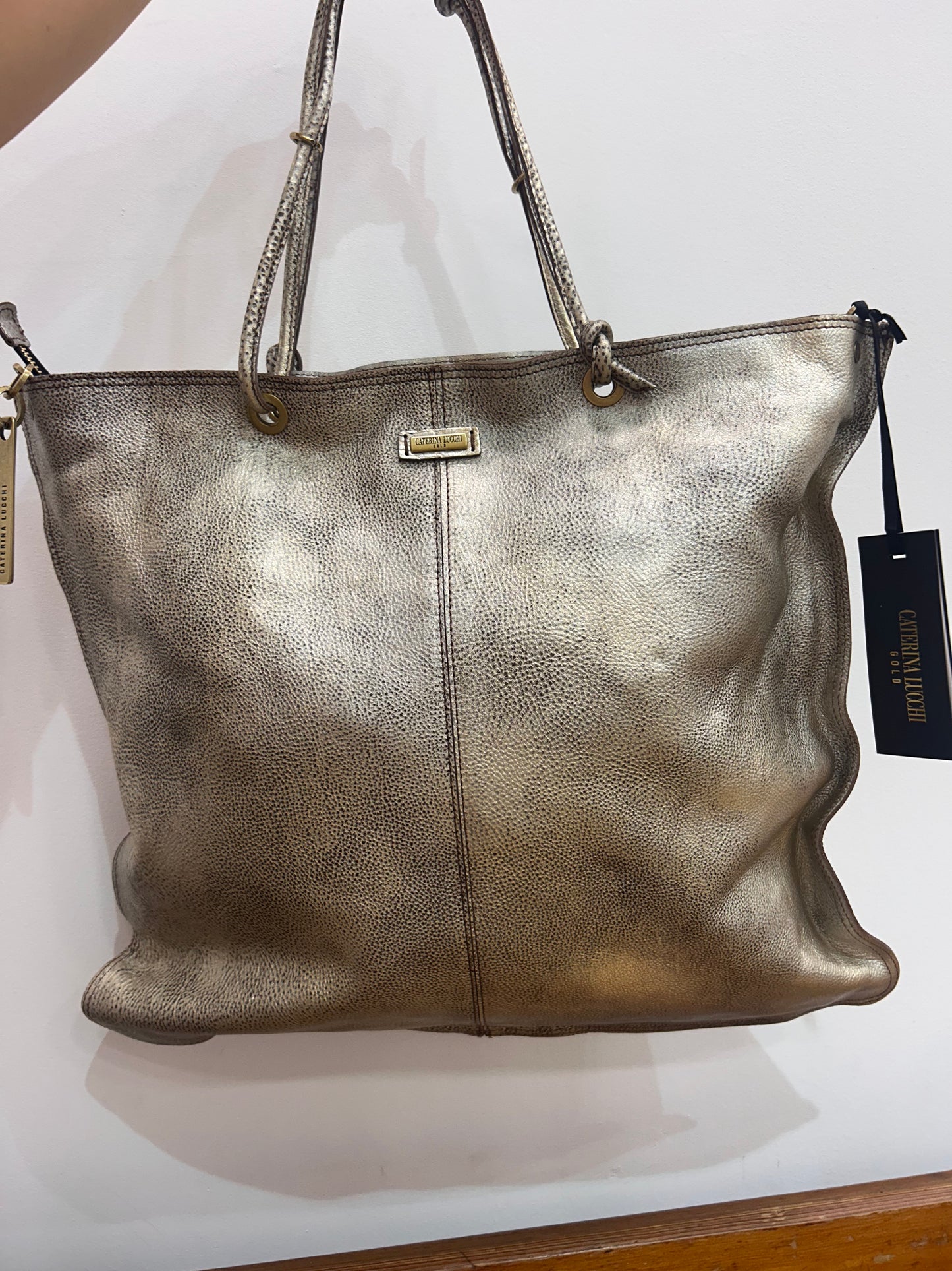 CL Metallic knot handle large square shopper
