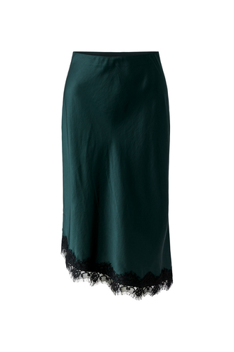 O 99987 Satin lace trim midi skirt