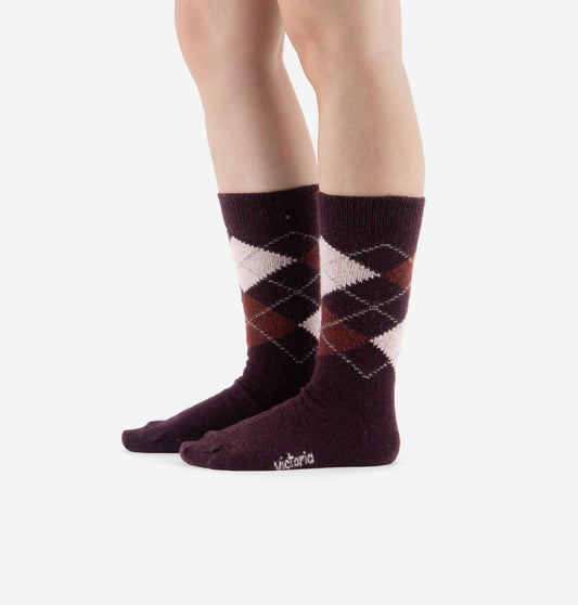 V 9126041 diamond pattern wool socks burgundy