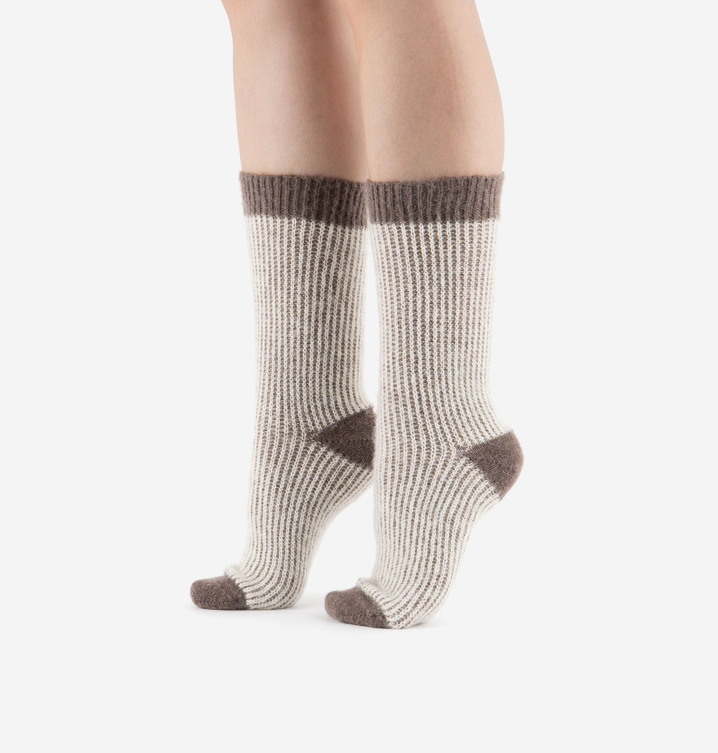 V 9126043 2 tone wool socks taupe