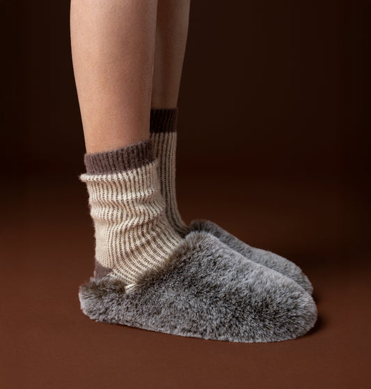 V 9126043 2 tone wool socks taupe