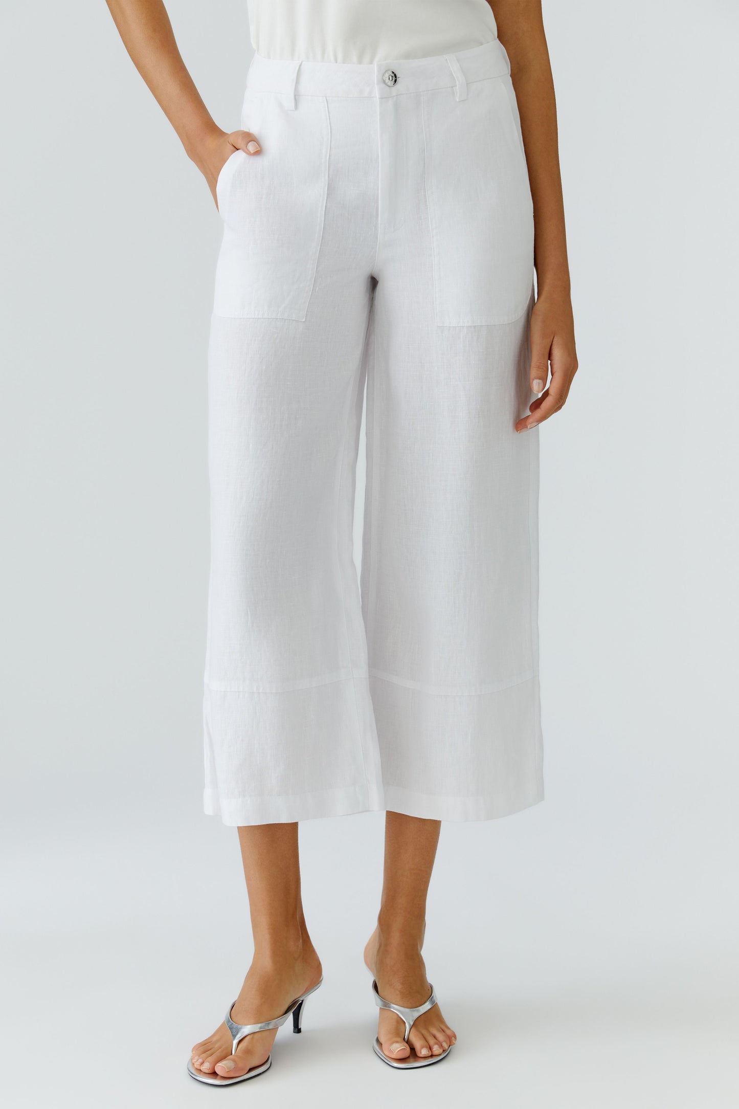 O 97141 Linen patch pocket wide leg trousers