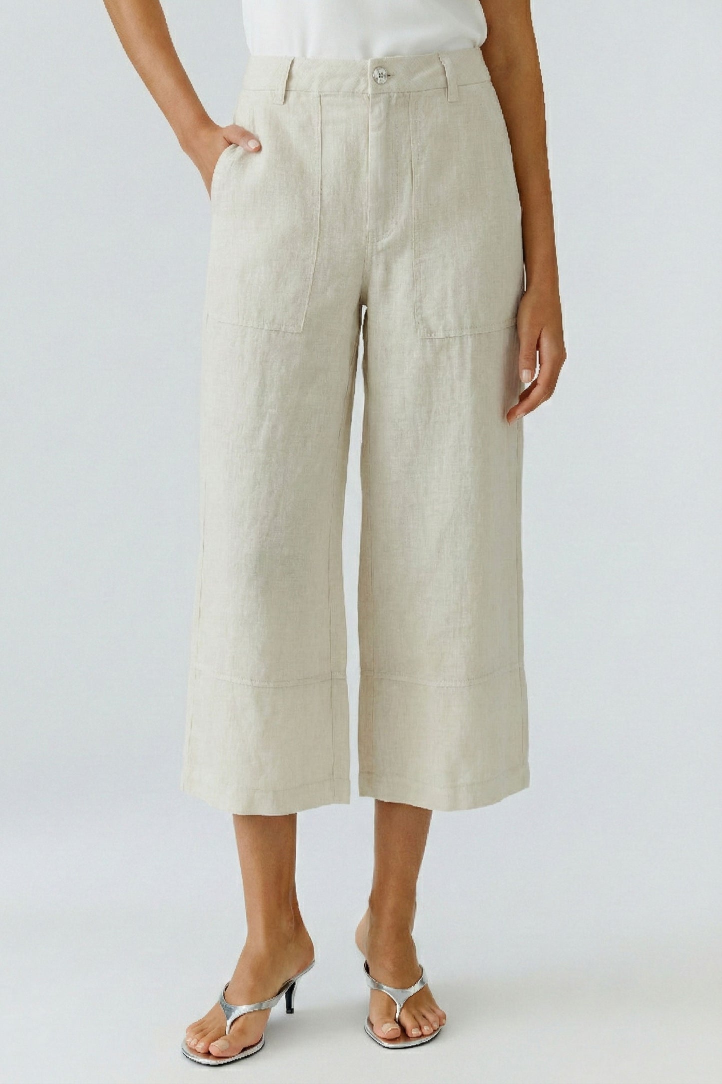 O 97141 Linen patch pocket wide leg trousers