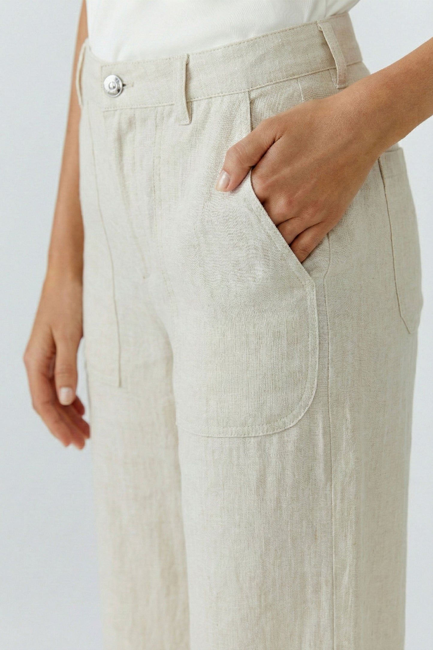 O 97141 Linen patch pocket wide leg trousers