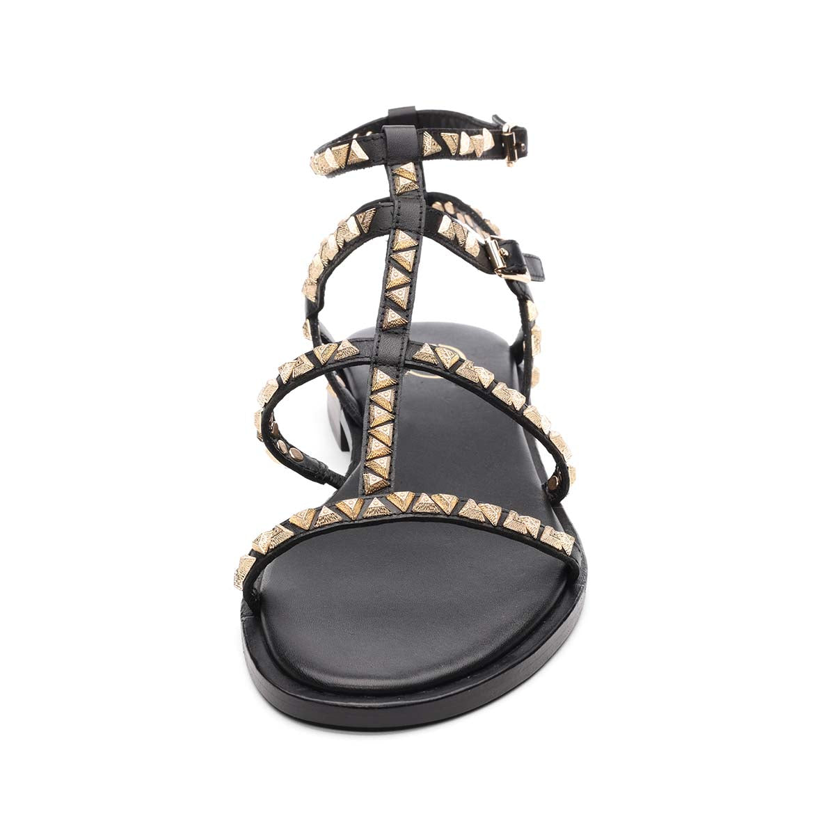 A Pandora01 gold triangle stud gladiator sandals