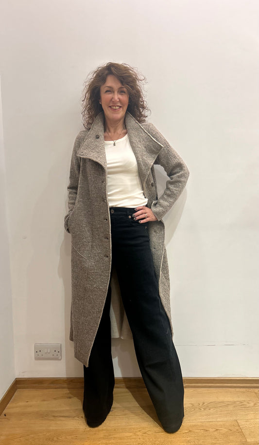 Tr X332 Textured wool funnel neck coat