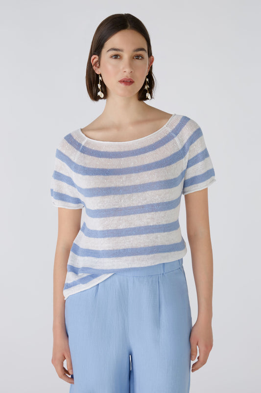 O 87468 Stripe linen knit s/s top