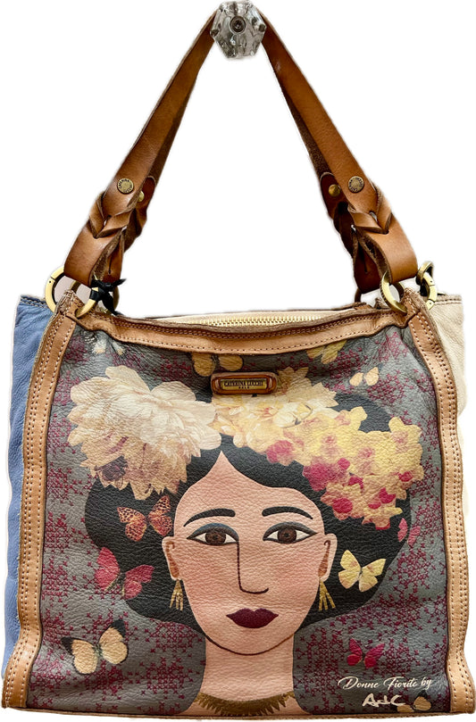 CL L011930nd Anna Flower & Butterfly faces large double handle bag