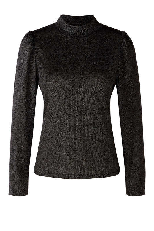 O 79662 Lurex Turtle neck top Black sparkle