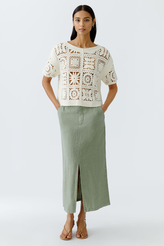 O 92882 Linen split straight skirt