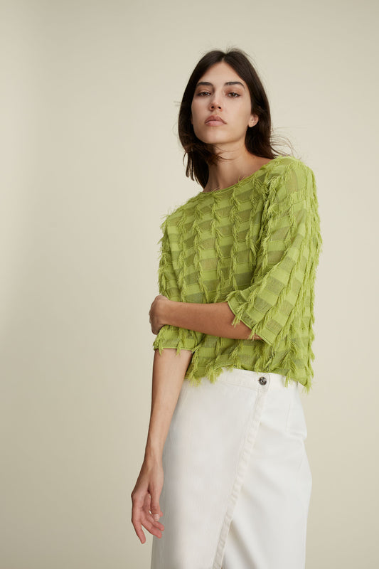 O 93318 Fringe knit 3/4 top