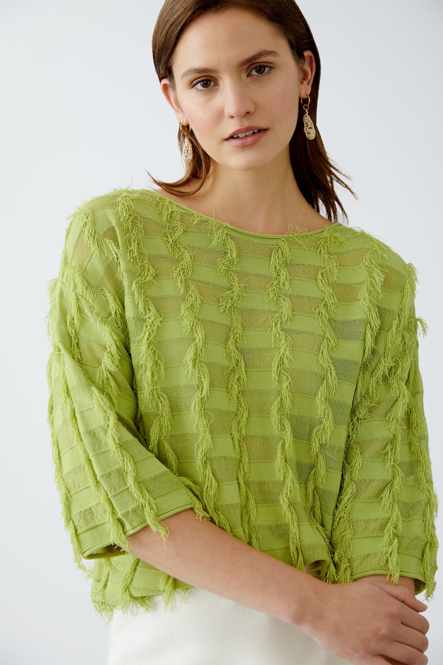 O 93318 Fringe knit 3/4 top