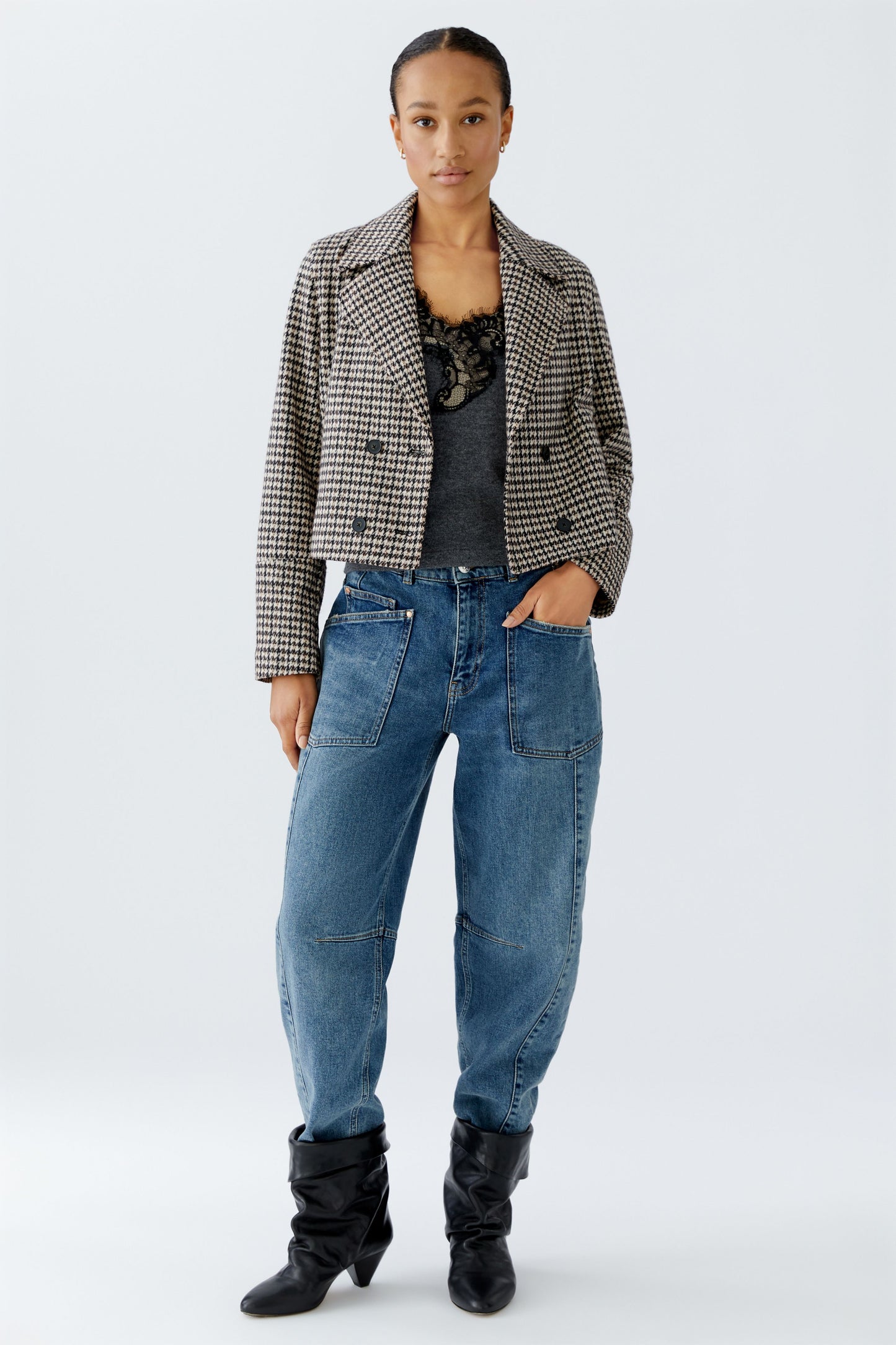 O 94479 Check double breasted swing jacket