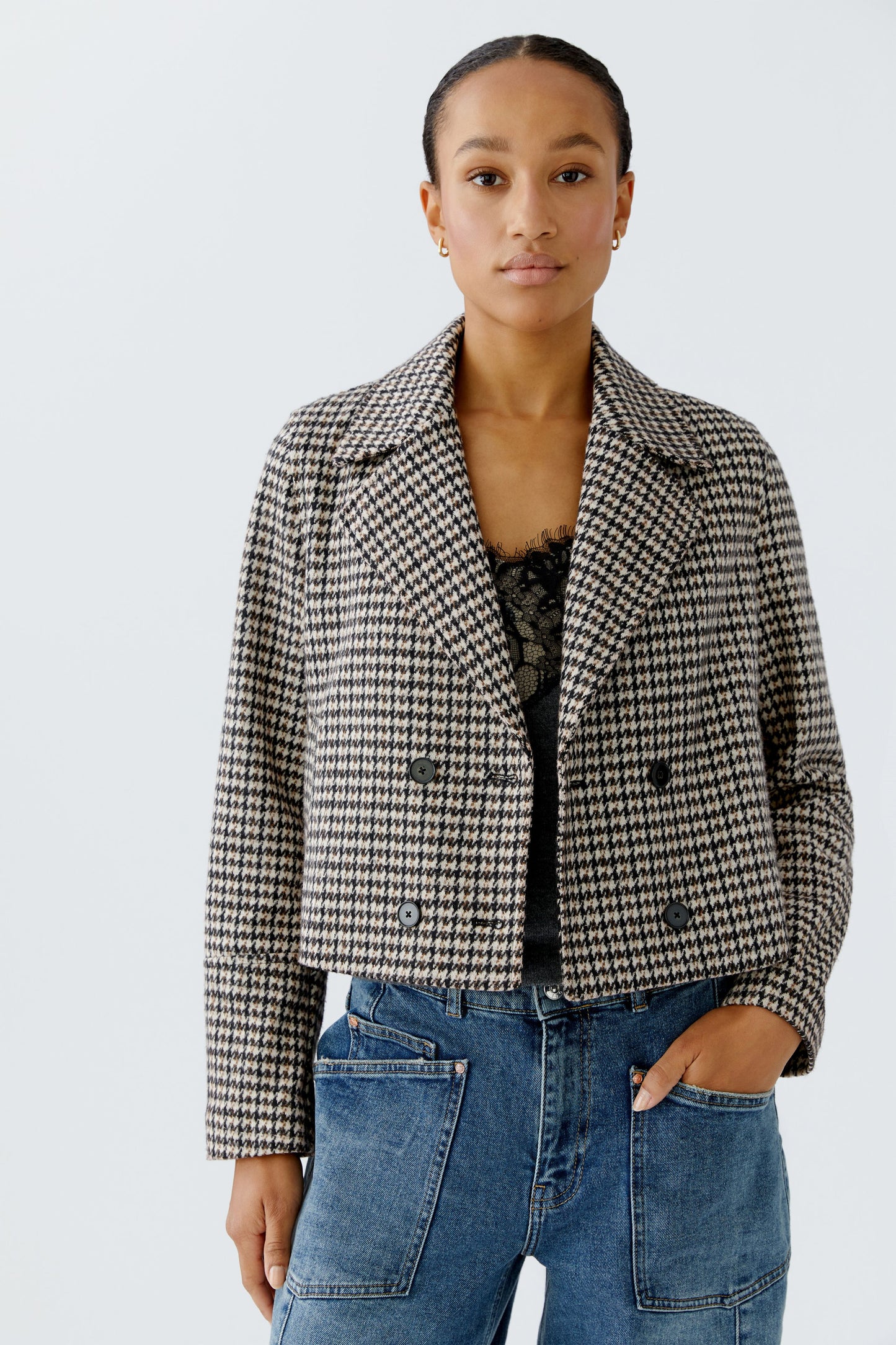 O 94479 Check double breasted swing jacket