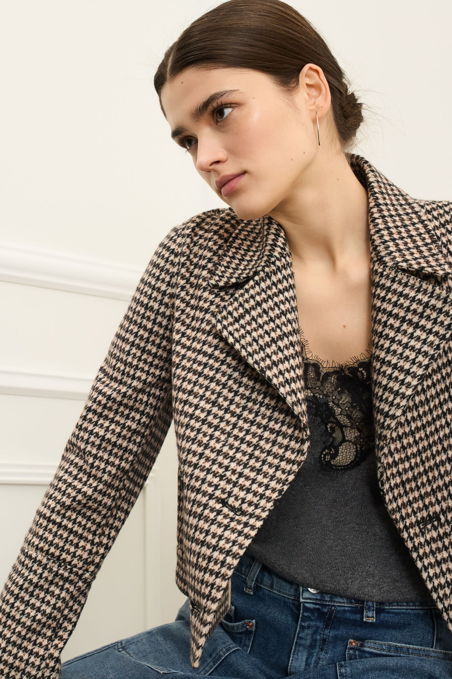 O 94479 Check double breasted swing jacket