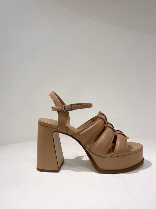 A Mina02 block high heel platform lea sandal