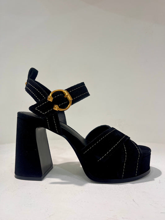 A Melany01 block high heel platform suede sandal