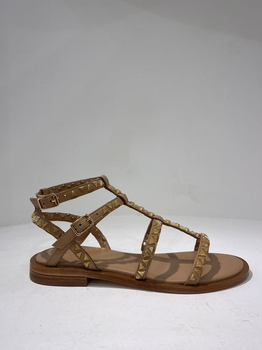 A Pandora02 gold triangle stud gladiator sandals