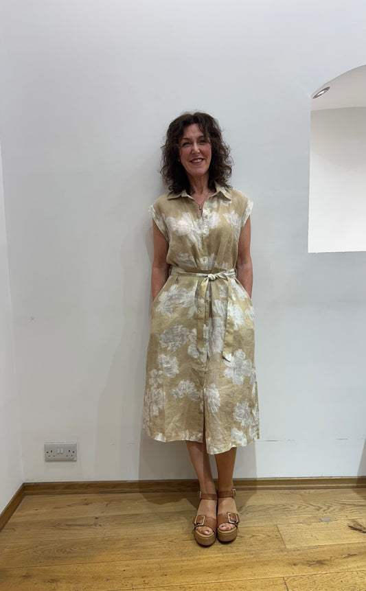 T Z5608 Handpainted floral linen dress