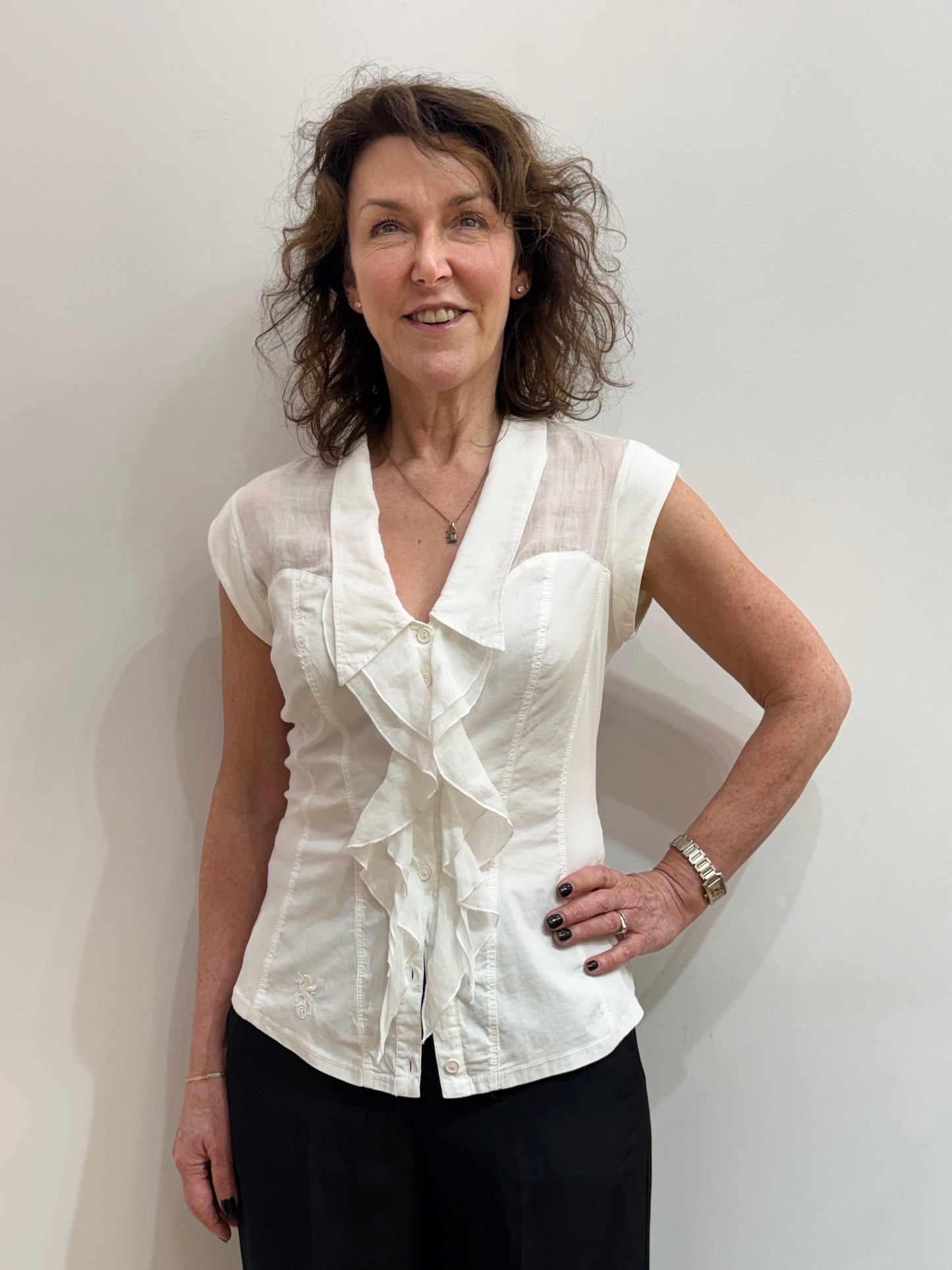 Ec 661U6700 S/S Frill front basque blouse