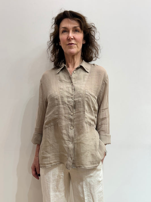 EC 68AO7027 Breast pocket, pleat back sheer blouse