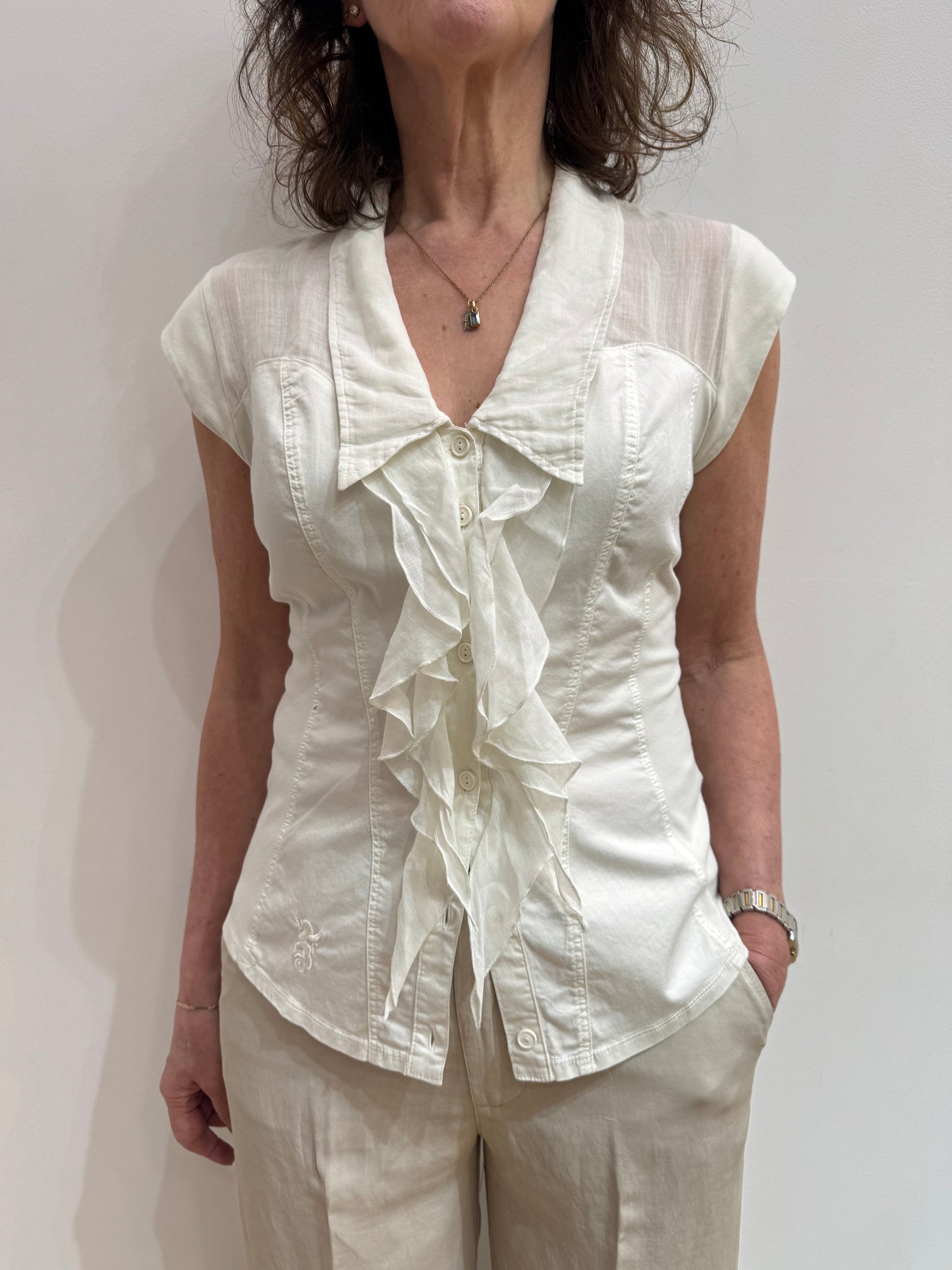 Ec 661U6700 S/S Frill front basque blouse