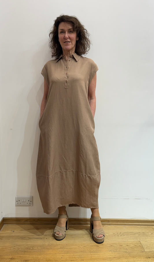 EC 12VO7083 Collared cap sleeve balloon maxi dress