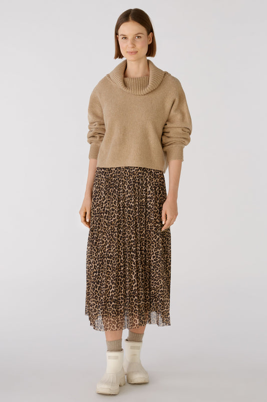 O 80155 Leopard print mesh pleat skirt