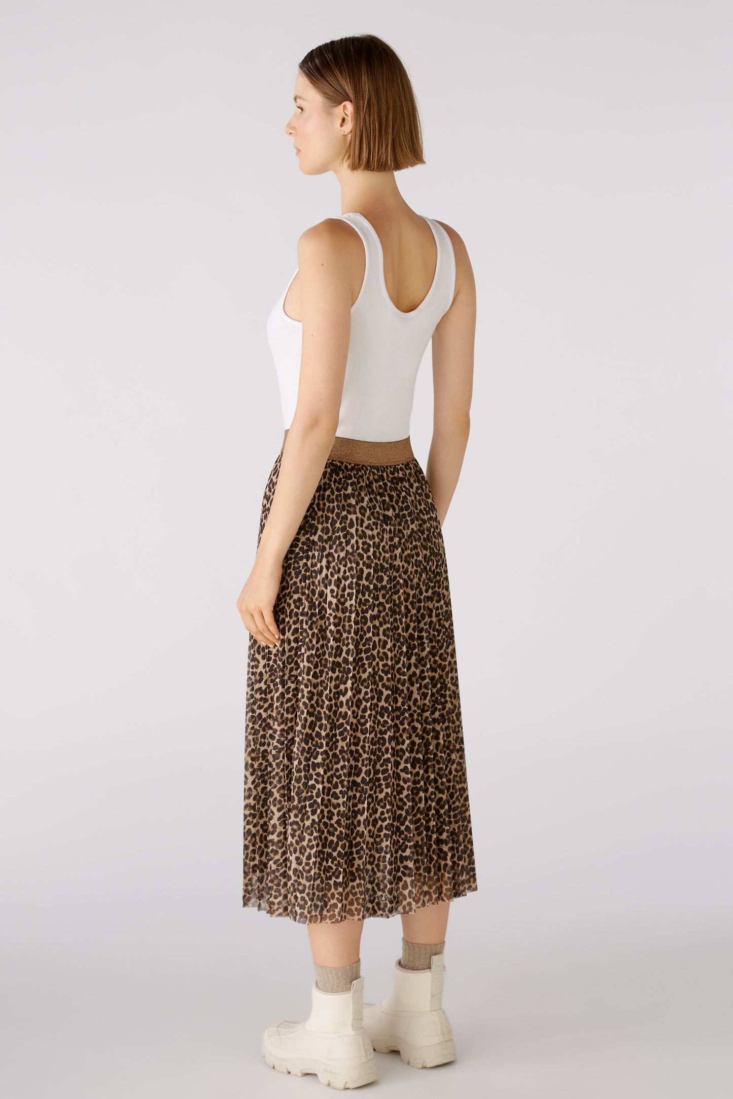 O 80155 Leopard print mesh pleat skirt