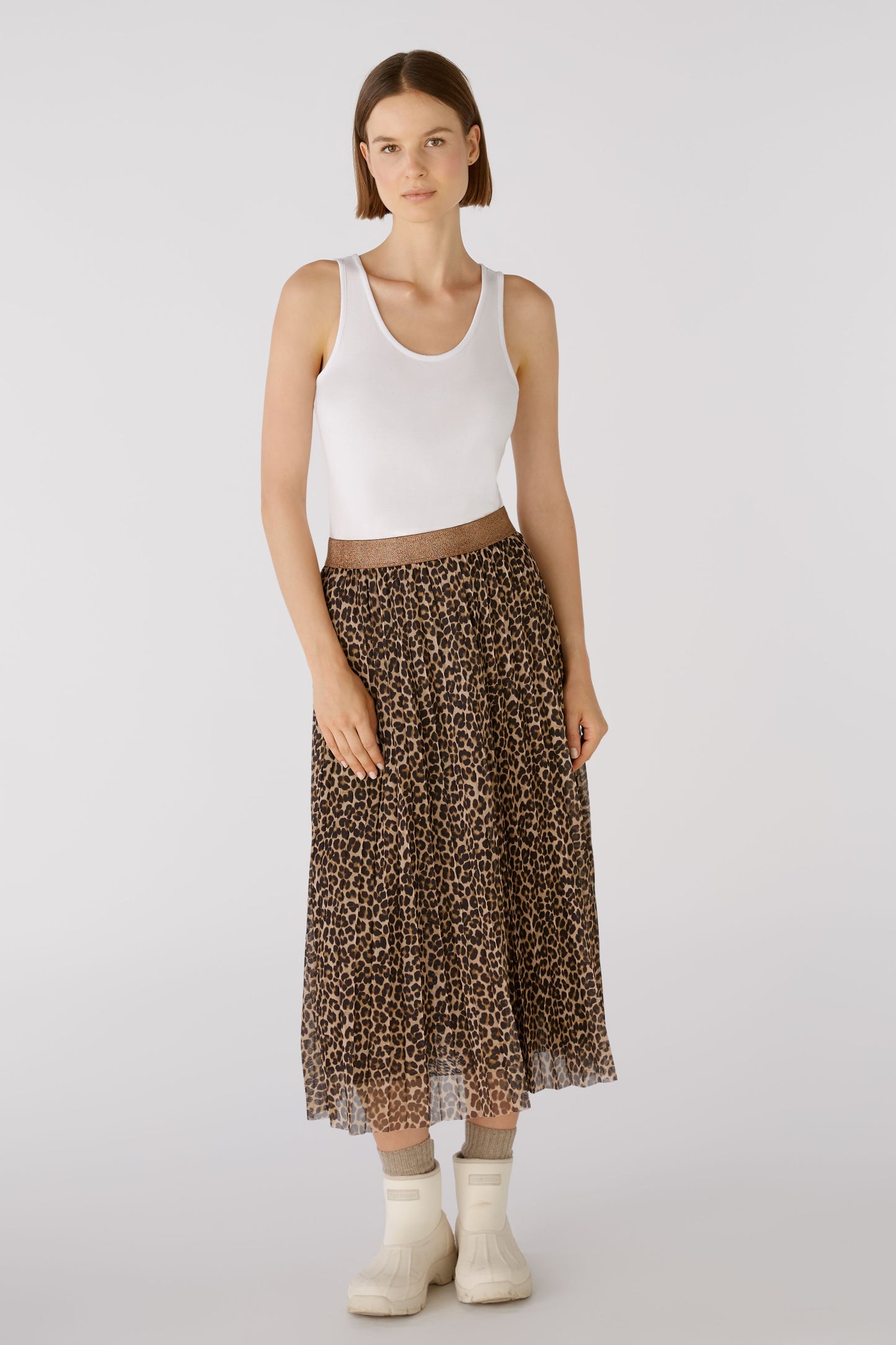 O 80155 Leopard print mesh pleat skirt