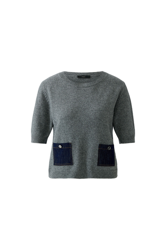 O98983 S/S knit top with denim pockets