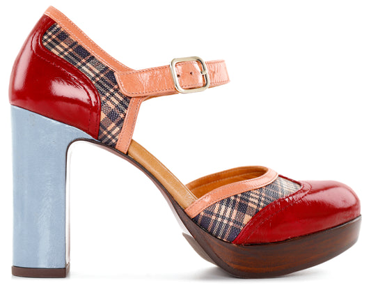 CM Yevlin Tartan & patent high heel shoe
