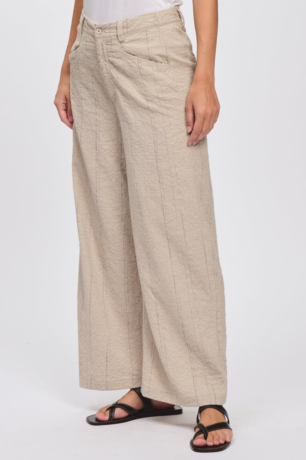 Tr B111 Broken stripe crinkle trousers