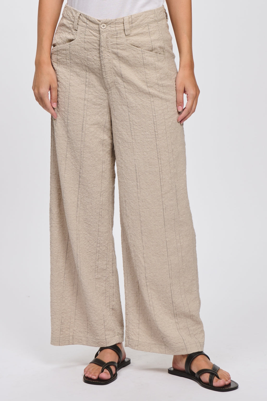 Tr B111 Broken stripe crinkle trousers